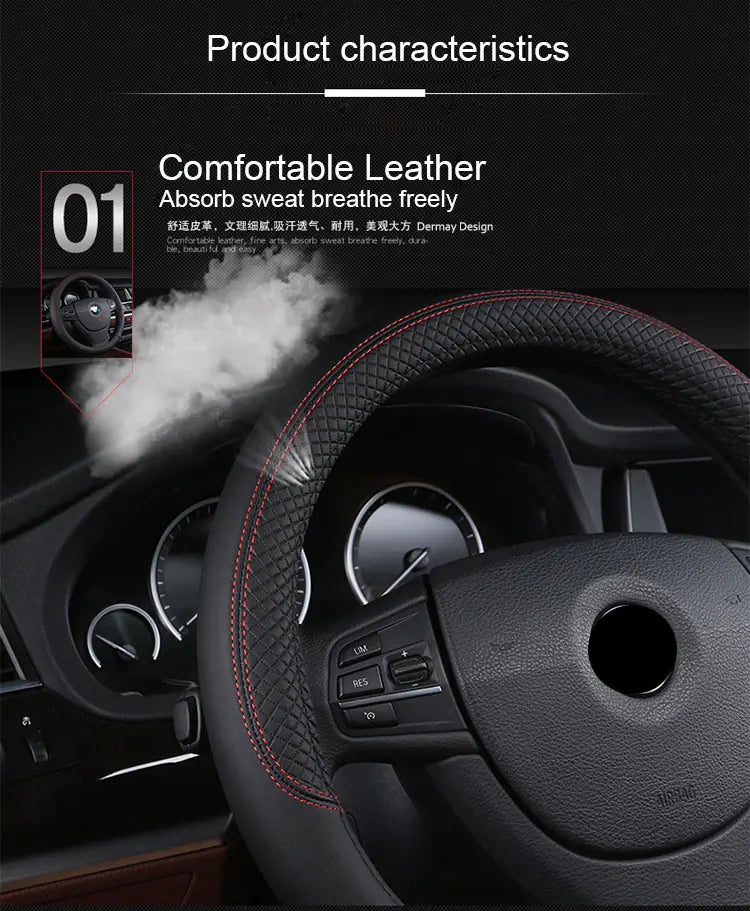 Universal Non-Slip Leather Steering Wheel Cover